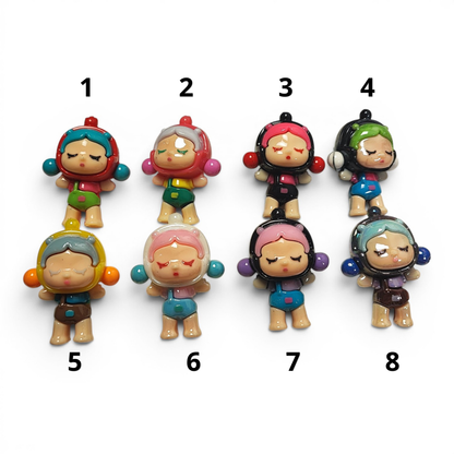 Figurine PVC compatible stylo, porte-clés ou marque-page à tige – 8 couleurs au choix