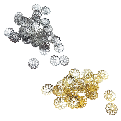 x50 Coupelles embouts de perles en métal en forme de fleur – Platine ou doré – 9 mm