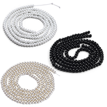 Fil de Perles en verre nacré – 4/5 ou 6 mm – Noires, Blanches ou Ivoires