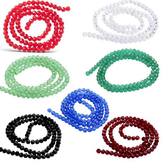 Fil de perles rondes en verre facettées – Imitation cristal autrichien