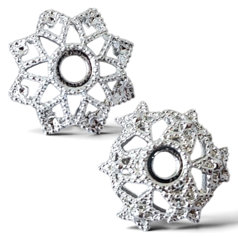 Coupelle argentée pour perle 16 mm – Motif géométrique ou étoile
