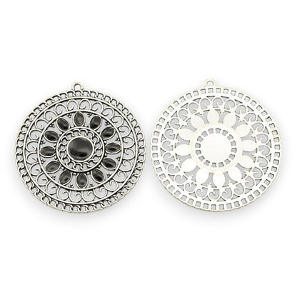 x1 Pendentif en alliage émaillé ton argent antique, ronds et plats – couleurs au choix