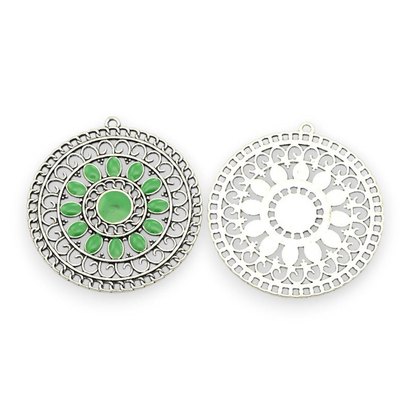 x1 Pendentif en alliage émaillé ton argent antique, ronds et plats – couleurs au choix