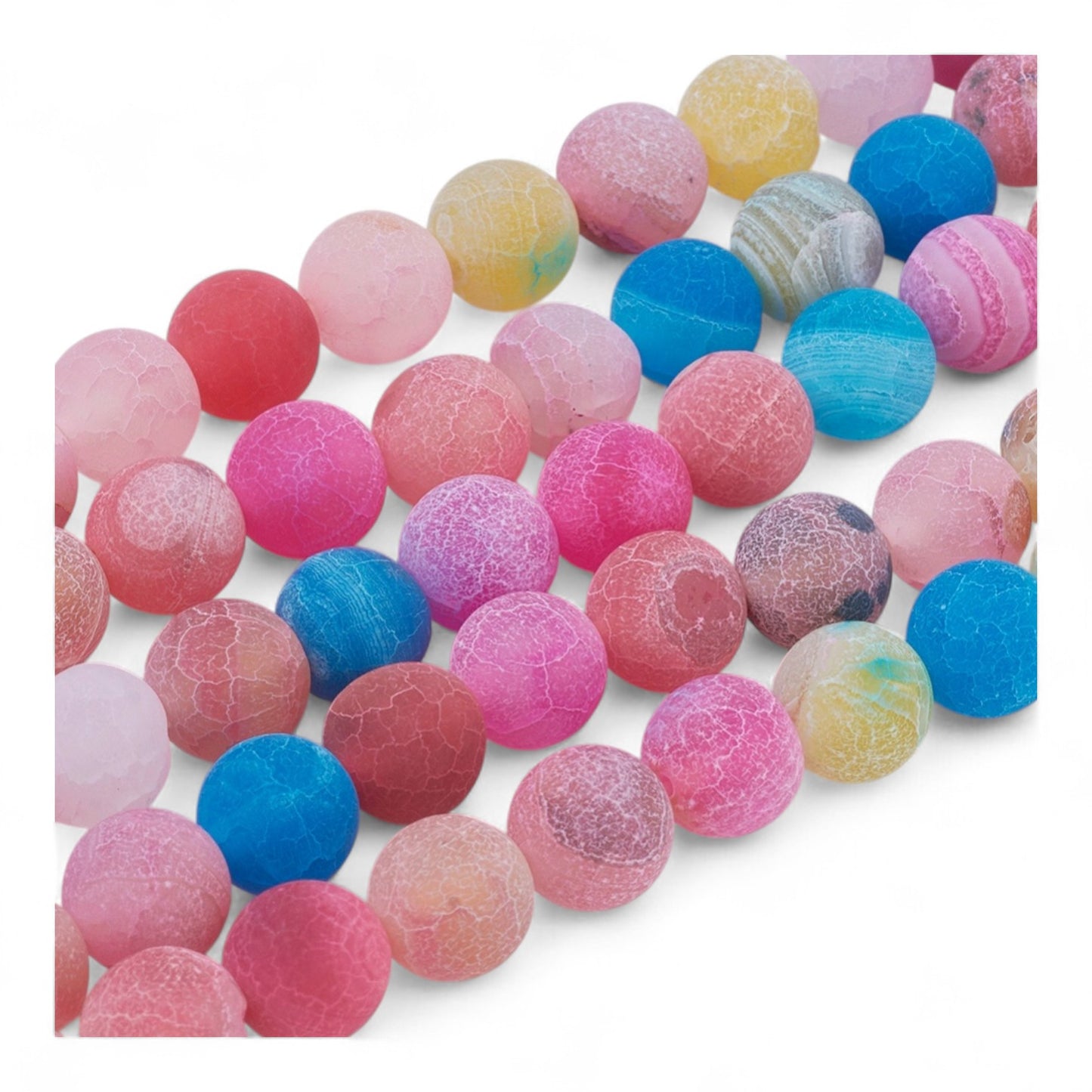 Perles d’Agate Efflorescente Givrées – Couleurs Assorties