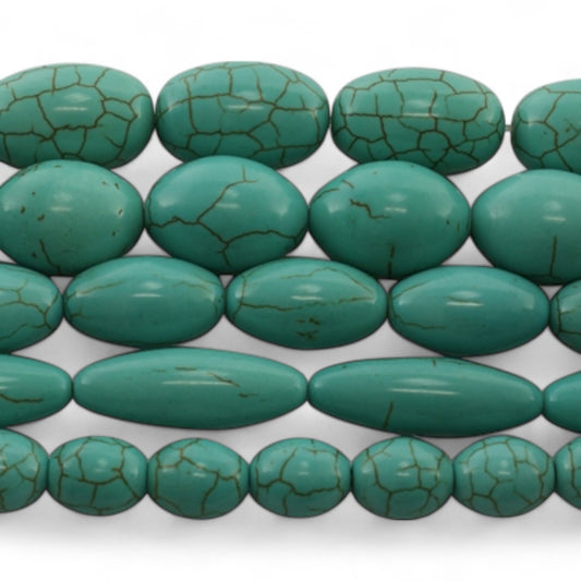 x2 Perles Synthétiques Howlite Turquoise – Ovale – Tailles au Choix
