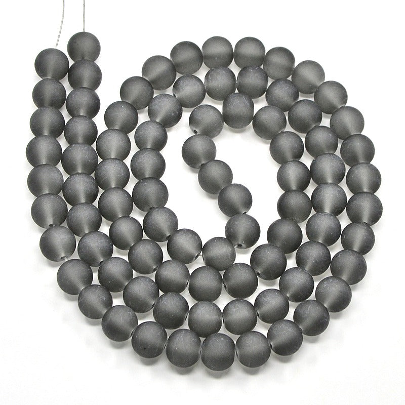 Perles Rondes en Verre Givré Transparent – 8 mm – Coloris Gris