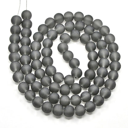 Perles Rondes en Verre Givré Transparent – 8 mm – Coloris Gris