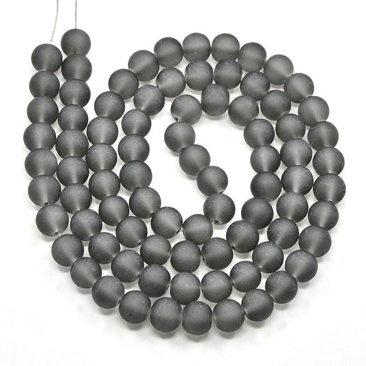 Perles Rondes en Verre Givré Transparent – 8 mm – Coloris Gris