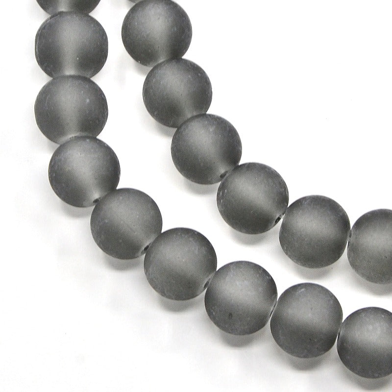 Perles Rondes en Verre Givré Transparent – 8 mm – Coloris Gris