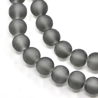 Perles Rondes en Verre Givré Transparent – 8 mm – Coloris Gris