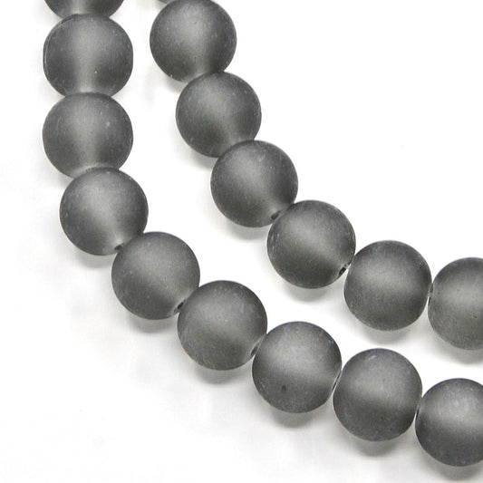 Perles Rondes en Verre Givré Transparent – 8 mm – Coloris Gris