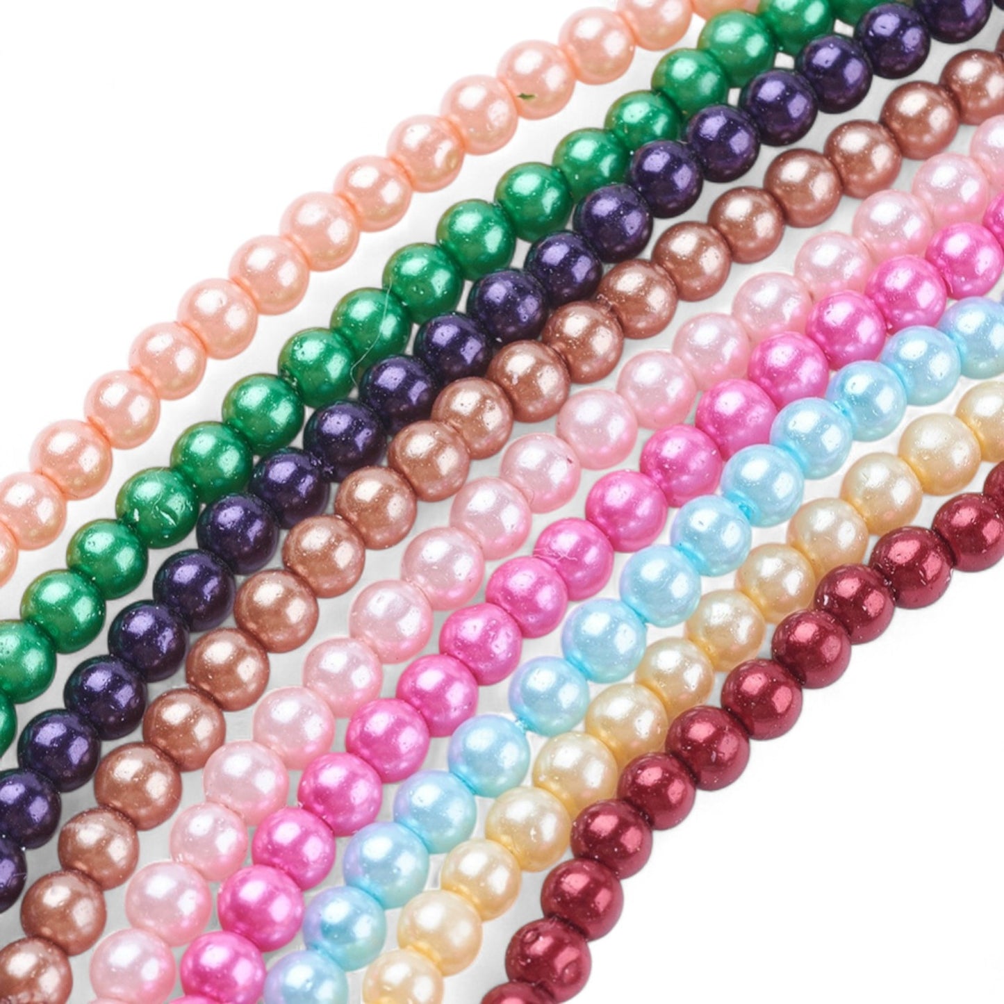 Fil de Perles Rondes en Verre Nacrées – 8 ou 6 mm – Couleurs au choix