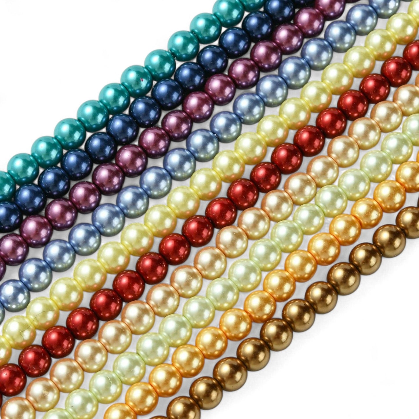 Fil de Perles Rondes en Verre Nacrées – 8 ou 6 mm – Couleurs au choix