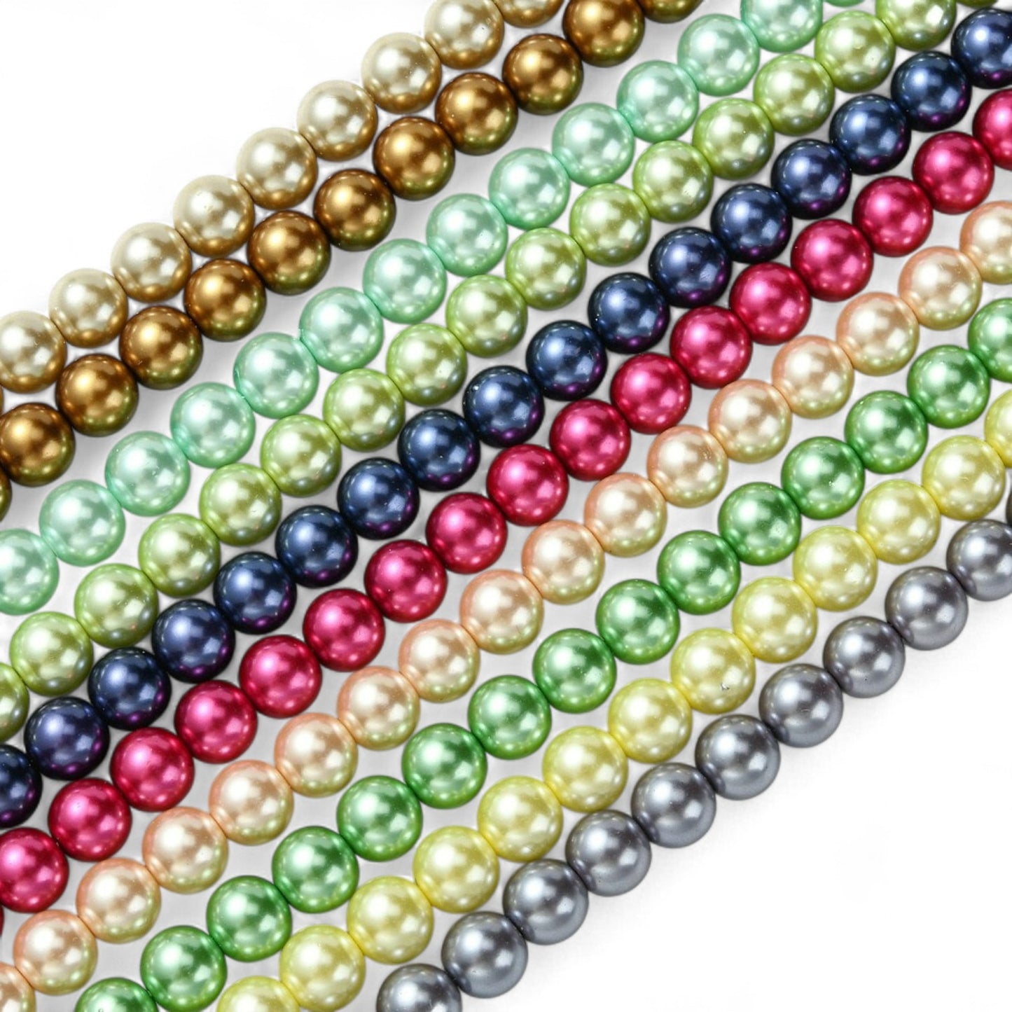 Fil de Perles Rondes en Verre Nacrées – 8 ou 6 mm – Couleurs au choix