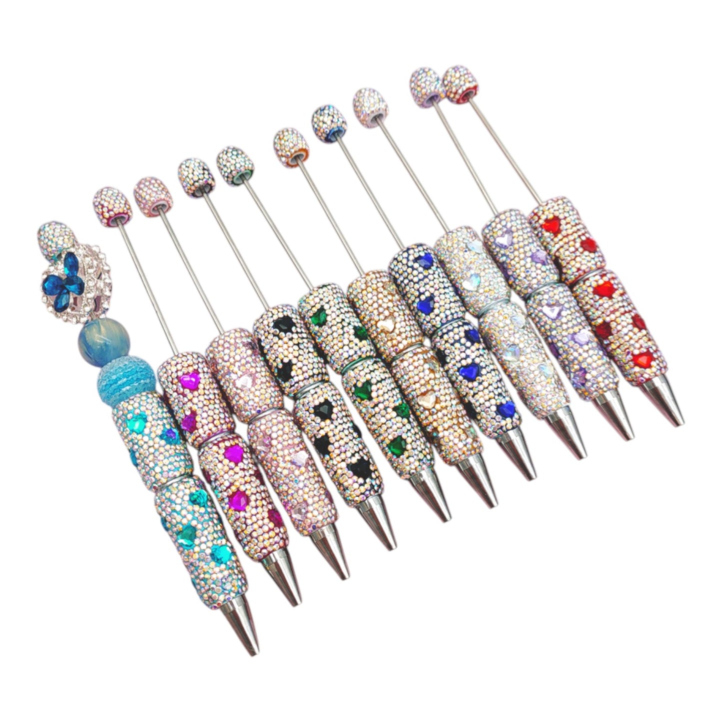 Stylo à tige décoré de strass – 62 couleurs au choix