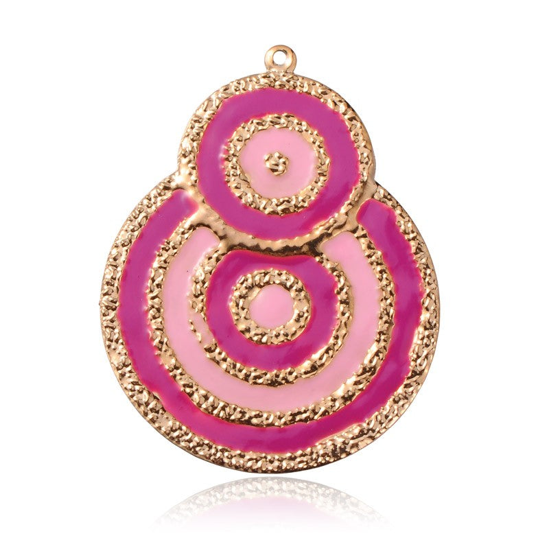 x1 Pendentif rond plats ou calebasse – Fer émaillé doré – Rose foncé ou Orange – 48x63mm