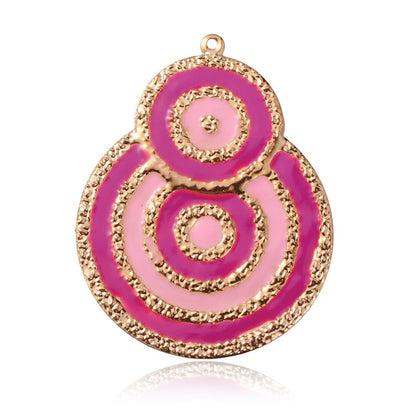 x1 Pendentif rond plats ou calebasse – Fer émaillé doré – Rose foncé ou Orange – 48x63mm