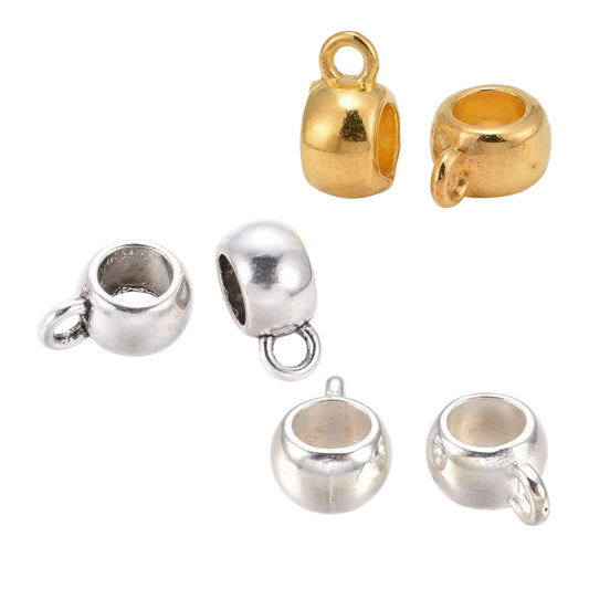 x10 Perles à Bélière Tonneau – Doré ou Argenté – 8 à 11,5 mm