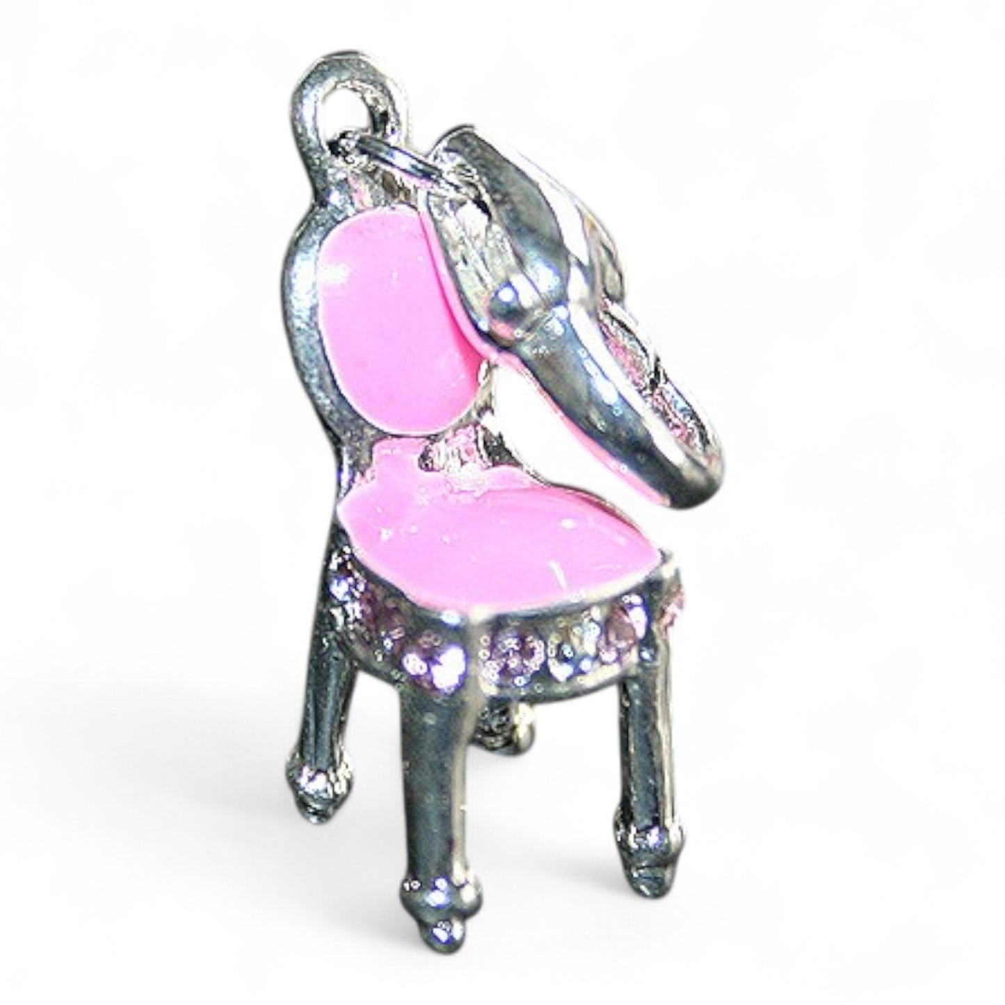 Breloque Fauteuil Émaillé Rose – Métal Argenté 3D avec Fermoir