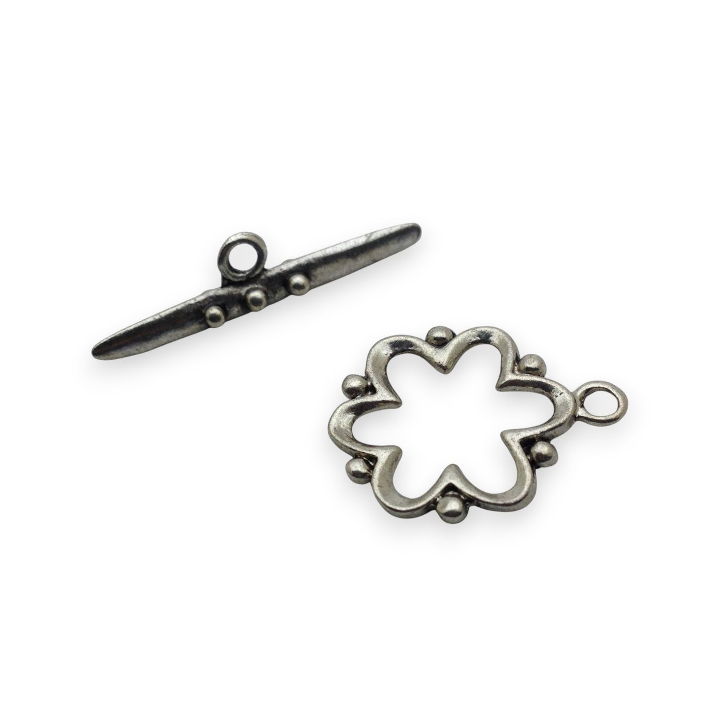 x2 Fermoirs T Toggle Rosace – Métal Argenté – 19/24 mm