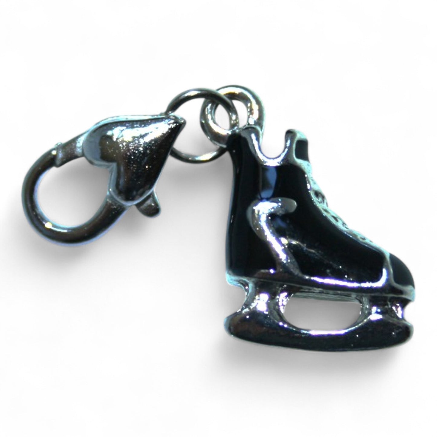 x1 Charm Patin à Glace Noir – 33 mm | Métal Argenté Émaillé