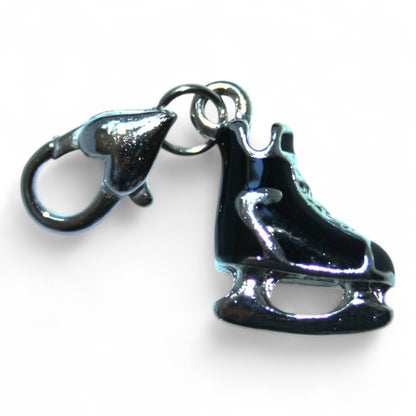 x1 Charm Patin à Glace Noir – 33 mm | Métal Argenté Émaillé