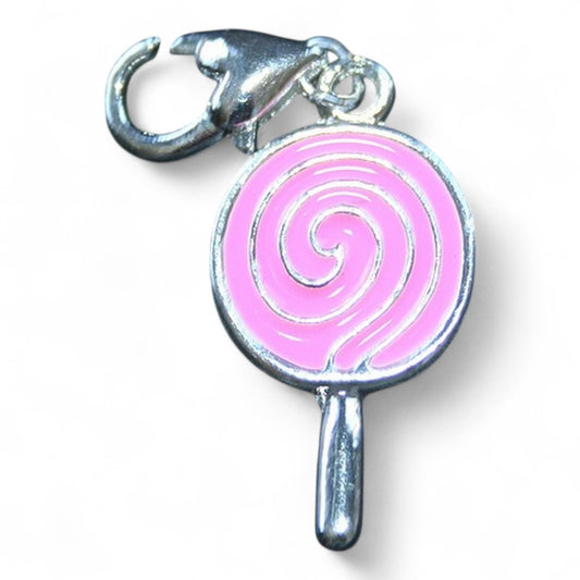 x1 Charm Sucette Géante Rose – 40 mm | Métal Argenté Émaillé