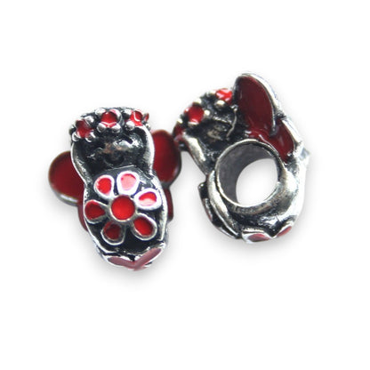 2 Perles charms Européen Fée Ailée – Émaillé Rouge ou Rose - 14x11 mm