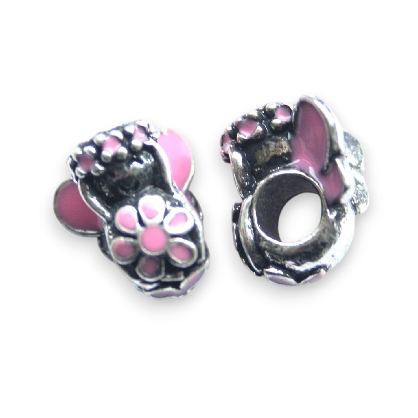 2 Perles charms Européen Fée Ailée – Émaillé Rouge ou Rose - 14x11 mm