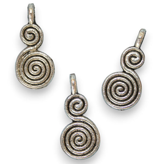 x20 Breloques Double Spirale – Argenté vieilli – 17x8 mm