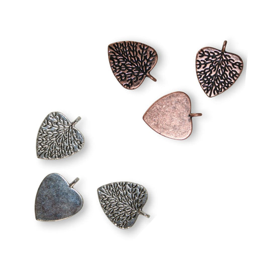 x2 Breloques Feuilles Cœurs – Argenté vieilli ou cuivre – 20x20 mm