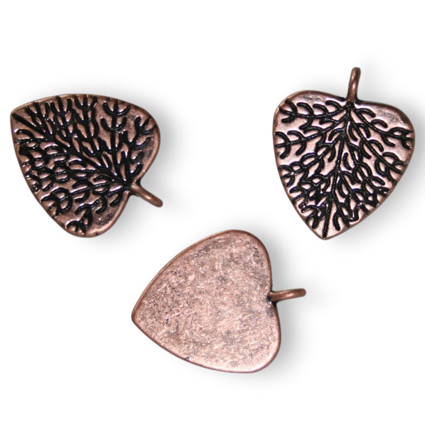 x2 Breloques Feuilles Cœurs – Argenté vieilli ou cuivre – 20x20 mm