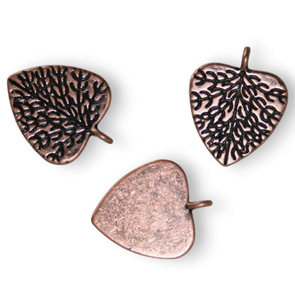x2 Breloques Feuilles Cœurs – Argenté vieilli ou cuivre – 20x20 mm