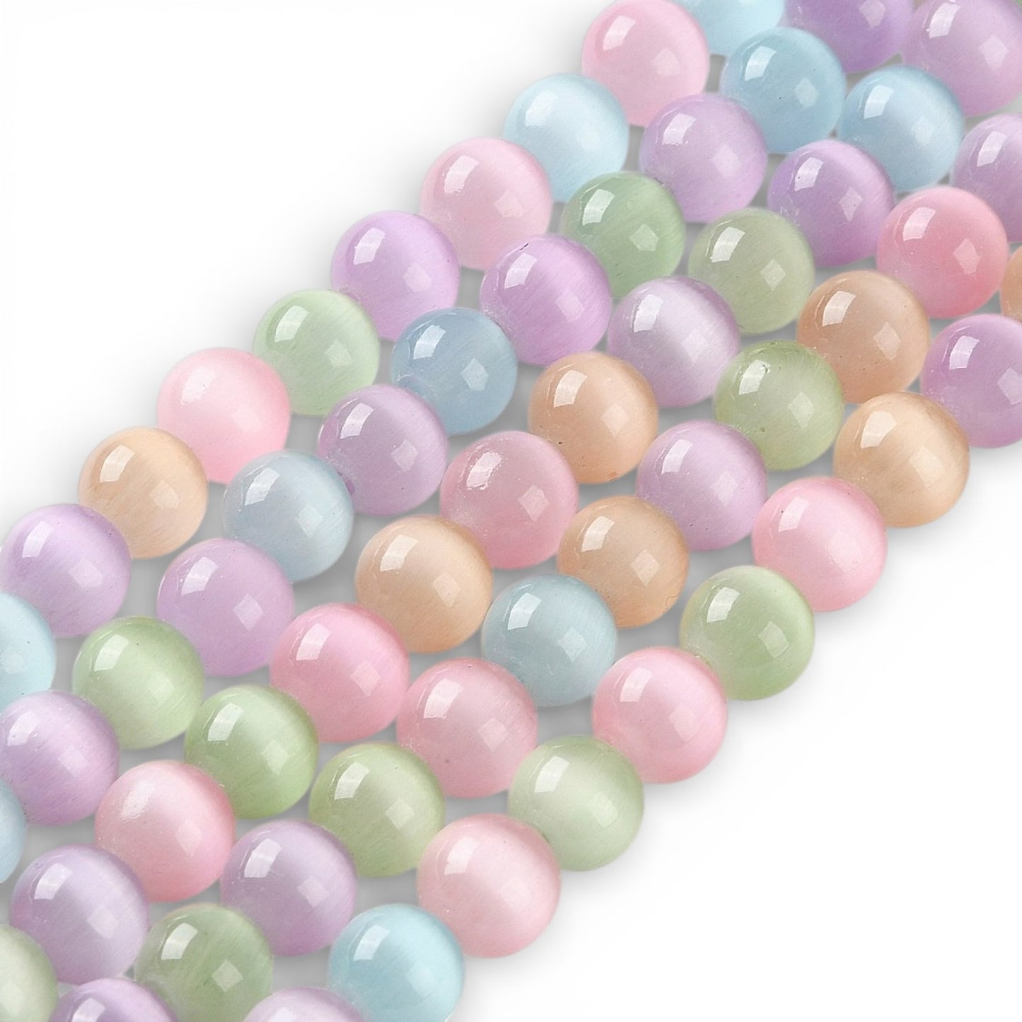 x1 Fil de Perles Œil-de-Chat – Rondes 7,5 à 8 mm – Couleurs mélangées