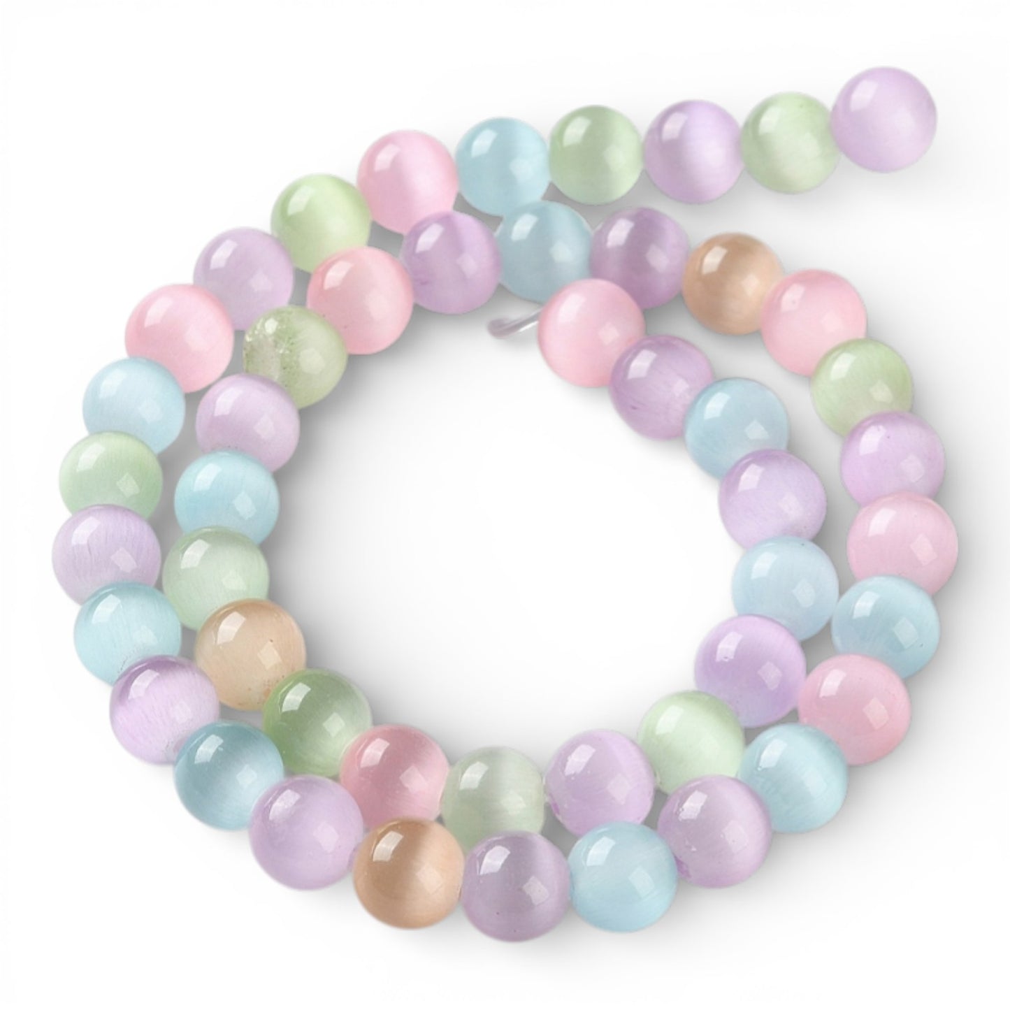 x1 Fil de Perles Œil-de-Chat – Rondes 7,5 à 8 mm – Couleurs mélangées