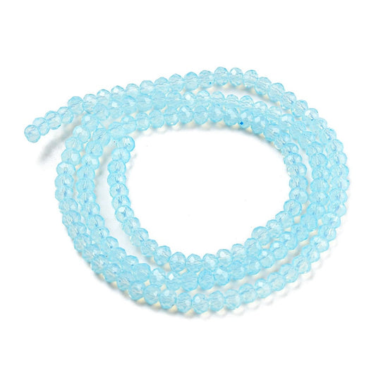 Fil de perles de verre transparentes imitation opaline – Facettes rondes – Bleu Turquoise