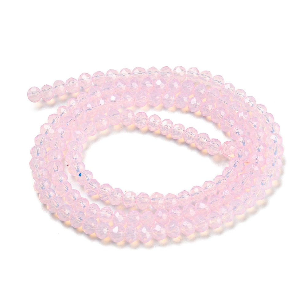 Fil de perles de verre transparentes imitation opaline – Facettes rondes – Rose