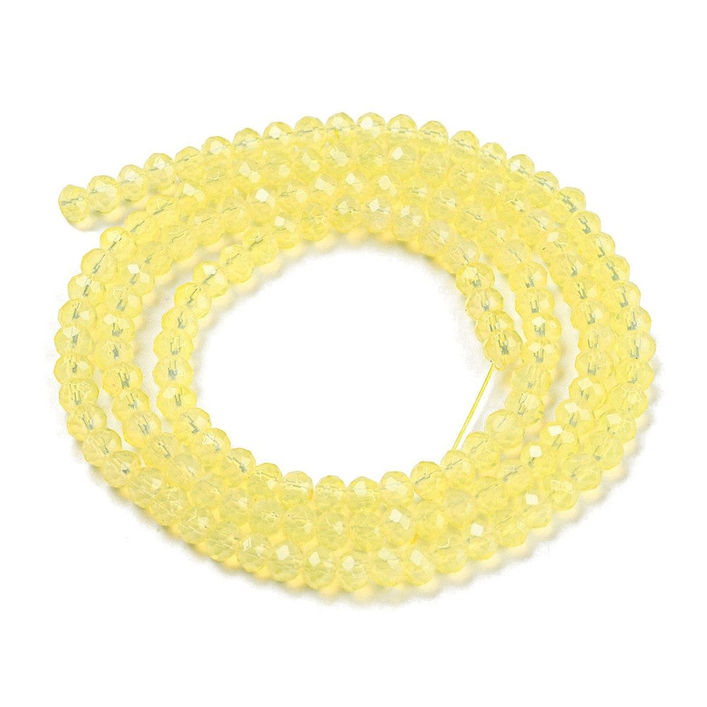 Fil de perles de verre transparentes imitation opaline – Facettes rondes – Jaune