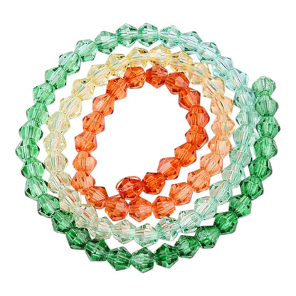 x1 Fil de Perles de verre – Biconiques facettées dégradées 6 mm – Orange, Jaune et Vert