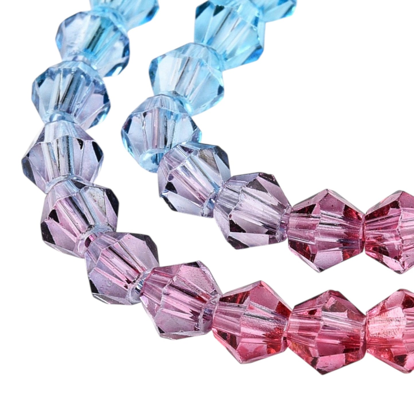 x1 Fil de Perles de verre – Biconiques facettées dégradées 6 mm – Orange, Rouge, Bleu et Vert