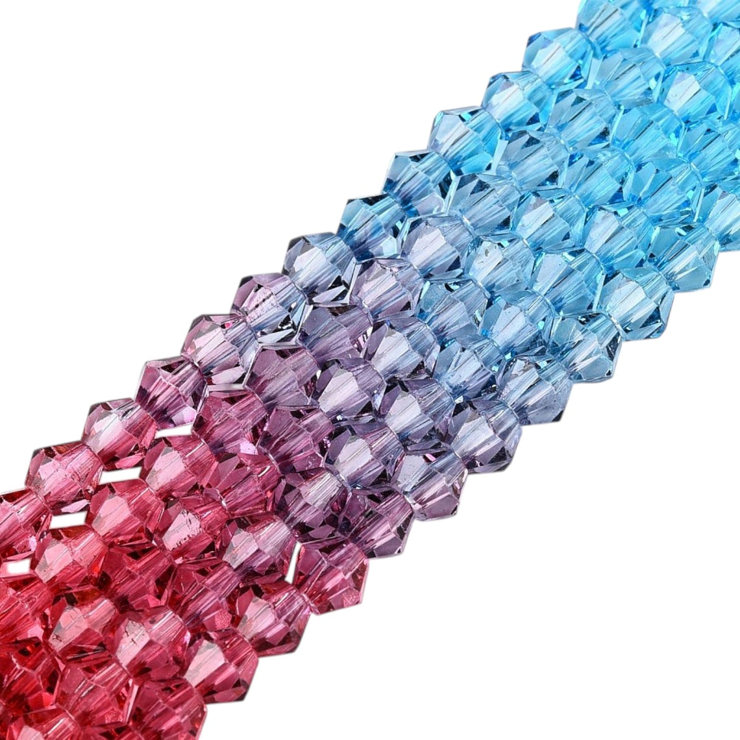 x1 Fil de Perles de verre – Biconiques facettées dégradées 6 mm – Orange, Rouge, Bleu et Vert