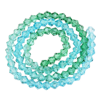 x1 Fil de Perles de verre – Biconiques facettées dégradées 6 mm – Vert et Bleu