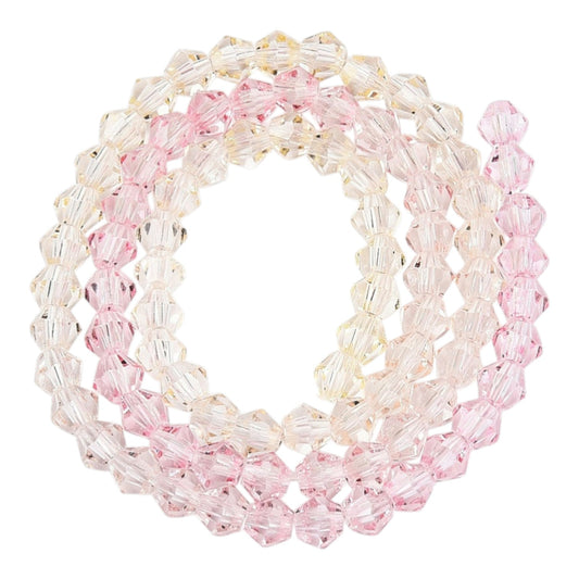 x1 Fil de Perles de verre – Biconiques facettées dégradées 6 mm – Rose et Jaune
