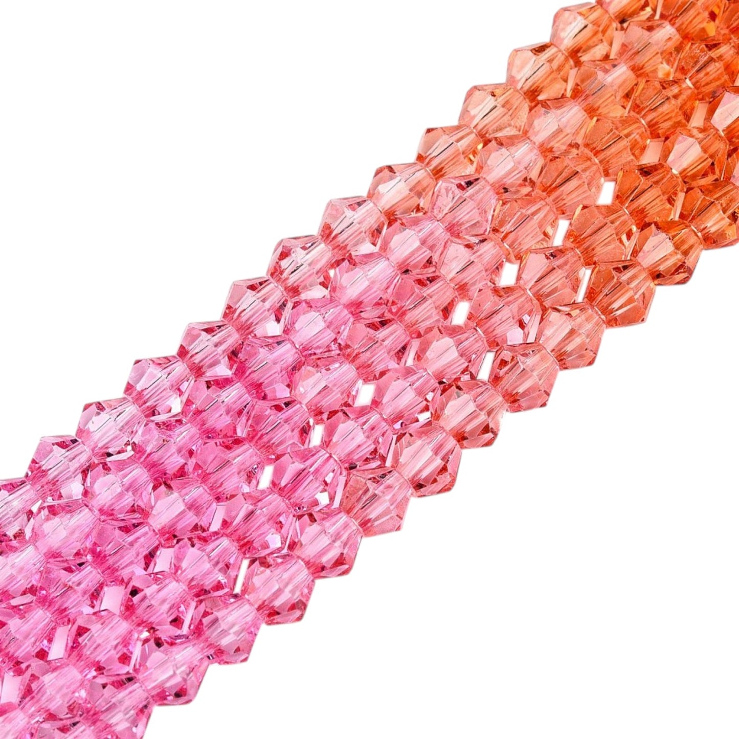 x1 Fil de Perles de verre – Biconiques facettées dégradées 6 mm – Rose et Orange