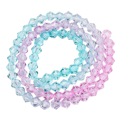 x1 Fil de Perles de verre – Biconiques facettées dégradées 6 mm – Rose et Bleu
