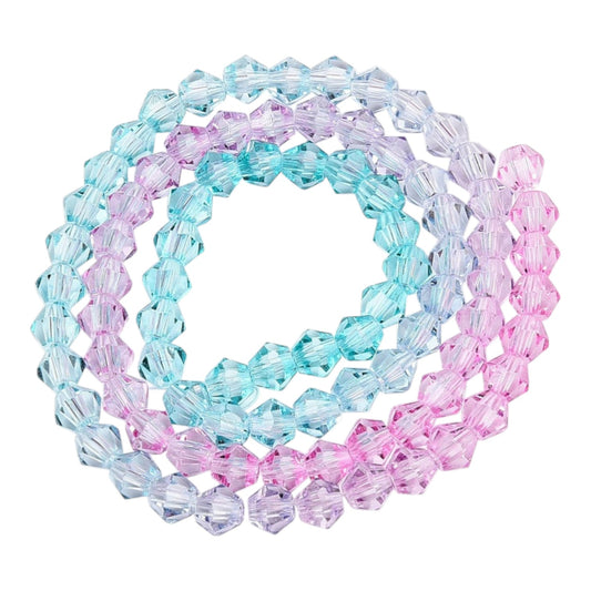 x1 Fil de Perles de verre – Biconiques facettées dégradées 6 mm – Rose et Bleu