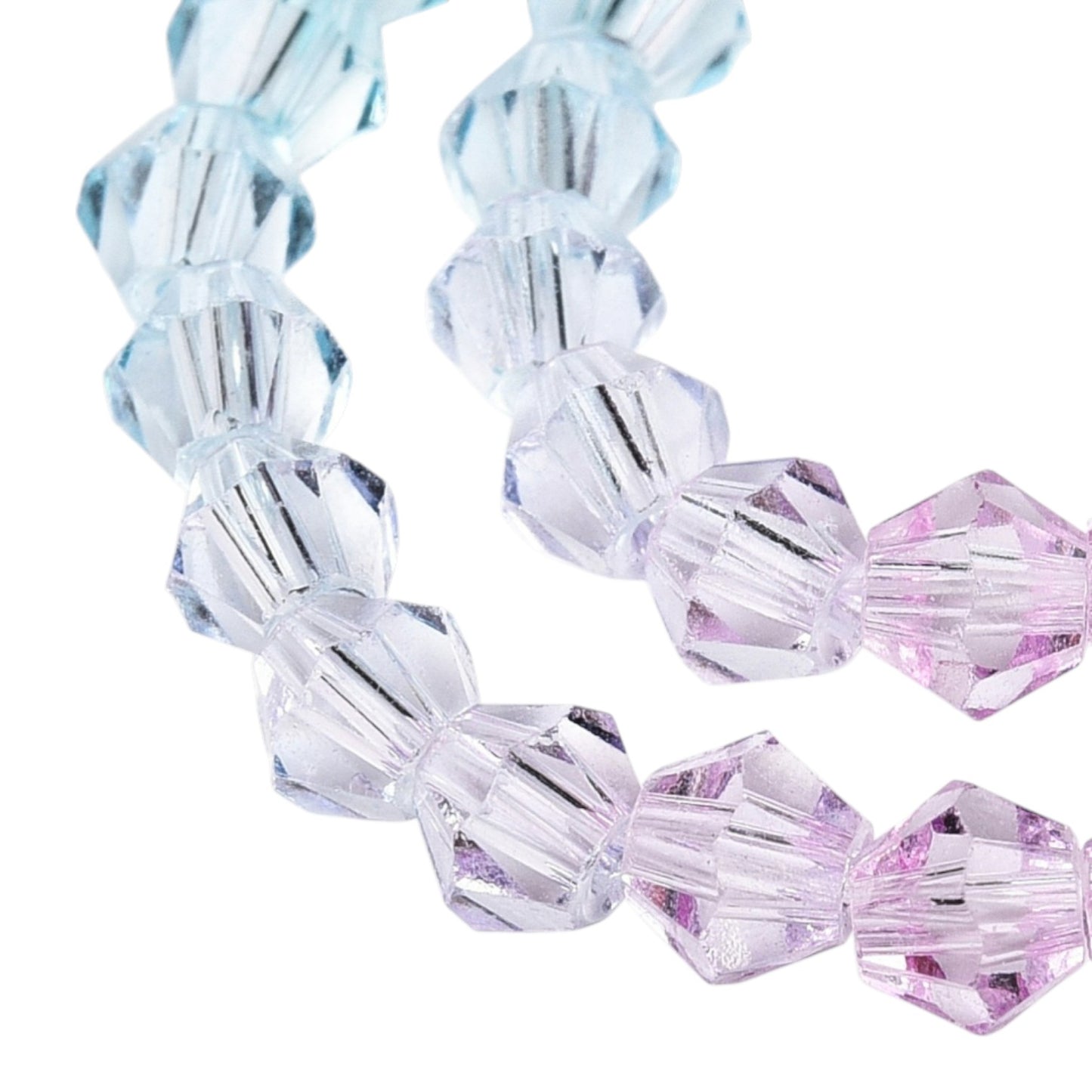 x1 Fil de Perles de verre – Biconiques facettées dégradées 6 mm – Rose et Bleu