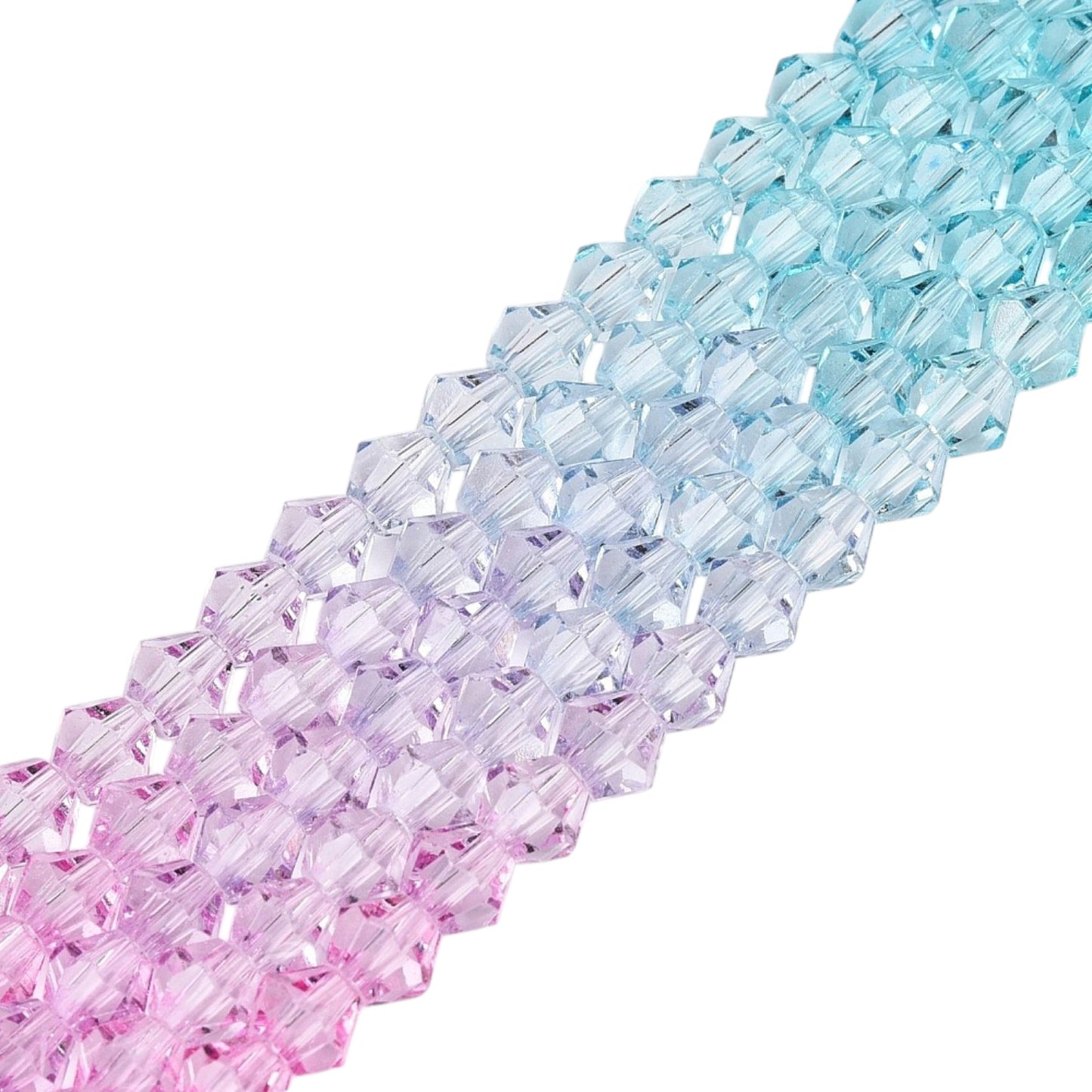 x1 Fil de Perles de verre – Biconiques facettées dégradées 6 mm – Rose et Bleu