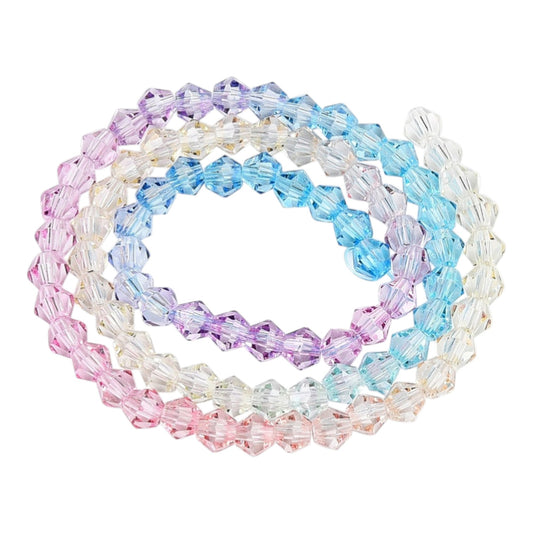 x1 Fil de Perles de verre – Biconiques facettées dégradées 6 mm – Rose, Bleu et Jaune
