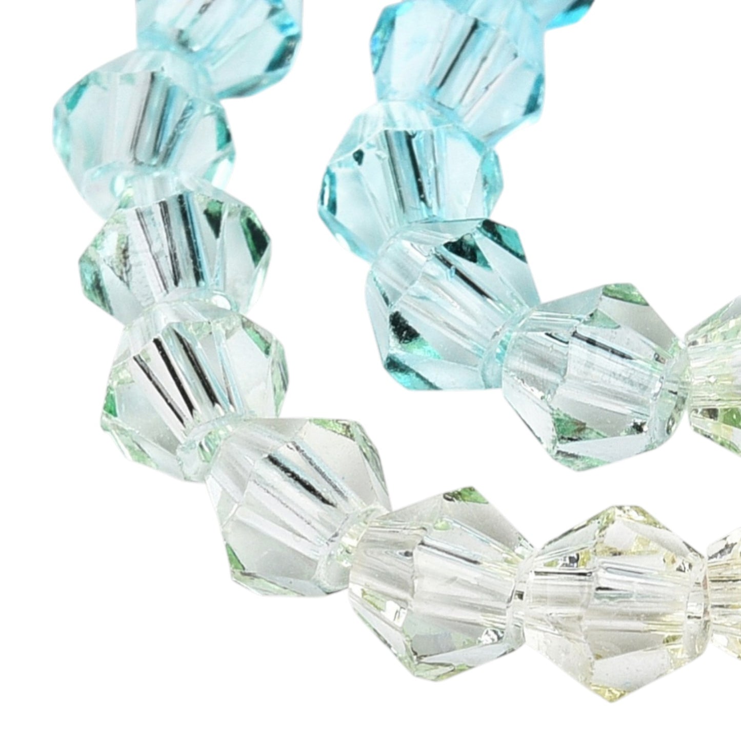 x1 Fil de Perles de verre – Biconiques facettées dégradées 6 mm – Rose, Bleu et Jaune